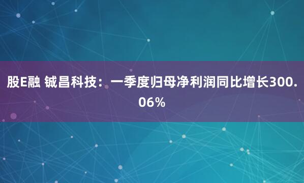 股E融 铖昌科技：一季度归母净利润同比增长300.06%